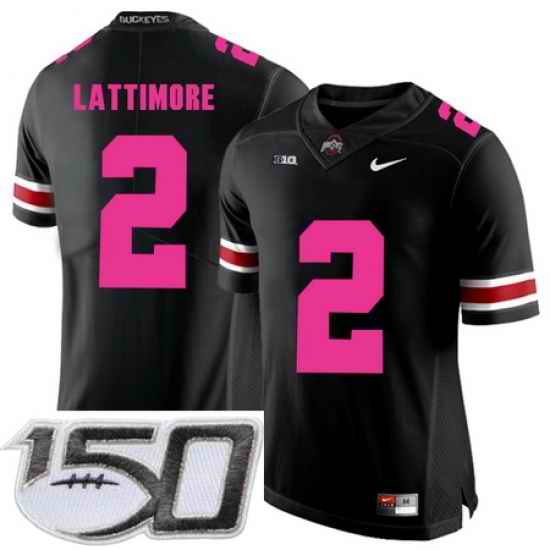 Ohio State Buckeyes 2 Overview Lattimore Black 2018 Breast Cancer Awareness College Football Stitched 150th Anniversary Patch Jersey